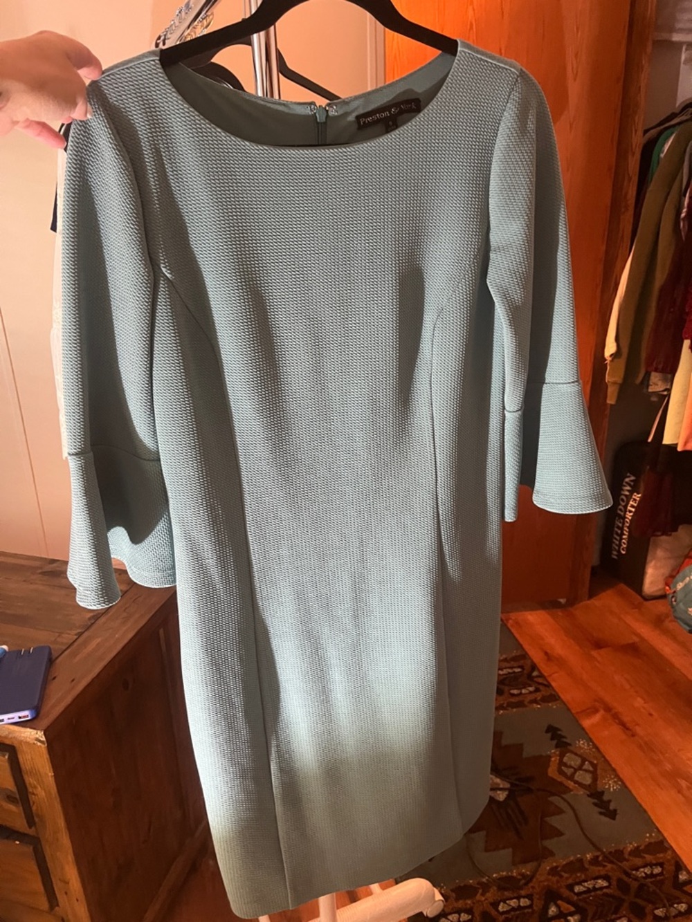 Preston & York Light Blue Midi Dress with Bell Sleeves